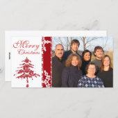 Cartes Pour Fêtes Annuelles Red Damask Tree & Snowflakes Joyeux Noël (Devant / Derrière)