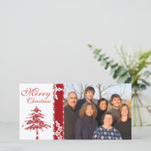 Cartes Pour Fêtes Annuelles Red Damask Tree & Snowflakes Joyeux Noël (Debout devant)