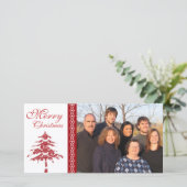 Cartes Pour Fêtes Annuelles Red Damask Tree & Snowflakes Joyeux Noël (Debout devant)