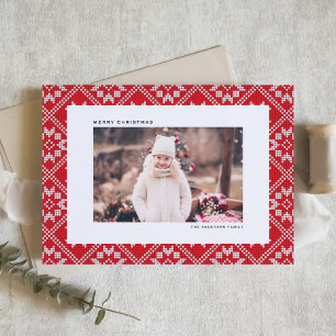 Cartes Pour Fêtes Annuelles Red Fair Isle Winter Knit Motif Photo Noël