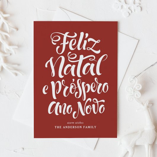 Cartes Pour Fêtes Annuelles Red Feliz Natal e Próspero Ano Calligraphie