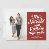 Cartes Pour Fêtes Annuelles Red Feliz Navidad Script Photo de Noël (Devant)