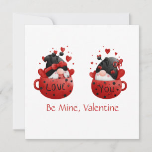Cartes Pour Fêtes Annuelles Red Gnomes mignon Whimsical Adorable Saint Valenti