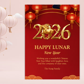 Cartes Pour Fêtes Annuelles Red Gold 2026 Horse Chinese Lunar New Year