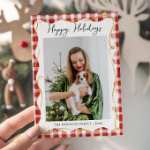 Cartes Pour Fêtes Annuelles Red & Gold En vichy Motif Joyeux Vacances 1 Photo