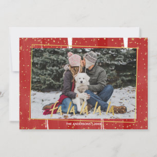 Cartes Pour Fêtes Annuelles Red & Gold Fa La La La La La Snowy Fête Noël