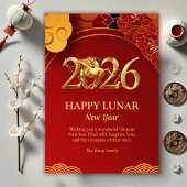 Cartes Pour Fêtes Annuelles Red Gold Moderne 2026 Cheval Chinois Lunar Nouvel