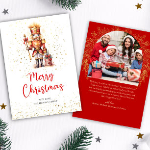 Cartes Pour Fêtes Annuelles Red Gold Nutcracker Photo Joyeux Noël
