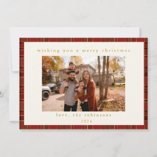 Cartes Pour Fêtes Annuelles Red Gold Plaid Photo personnalisée Noël