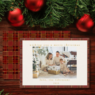 Cartes Pour Fêtes Annuelles Red Gold Plaid Photo personnalisée Noël