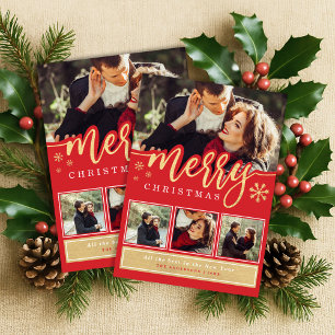 Cartes Pour Fêtes Annuelles Red Gold Snowflake Joyeux Noël Photo Collage
