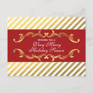 Cartes Pour Fêtes Annuelles Red & Gold Striped Elegant Ornamental Postcard