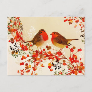 Cartes Pour Fêtes Annuelles Red Gold Winter Birds Holly Berry Branches