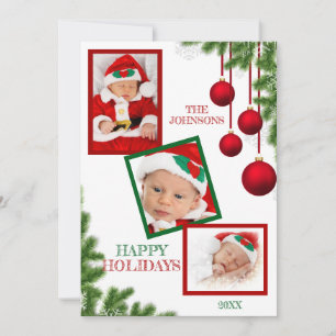 Cartes Pour Fêtes Annuelles Red Green Baubles Noël Joyeux Vacances PHOTOS