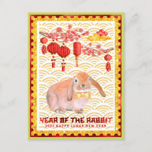 Cartes Pour Fêtes Annuelles Red Green Joyeux Lunar Nouvel An du lapin