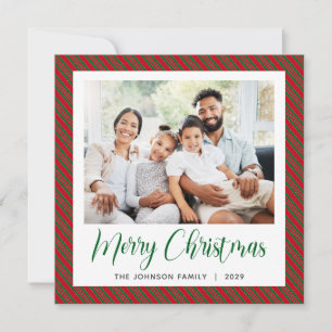 Cartes Pour Fêtes Annuelles Red Green Stripe Joyeux Noël Photo