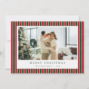 Cartes Pour Fêtes Annuelles Red Green Stripes Christmas Photo Holiday Card