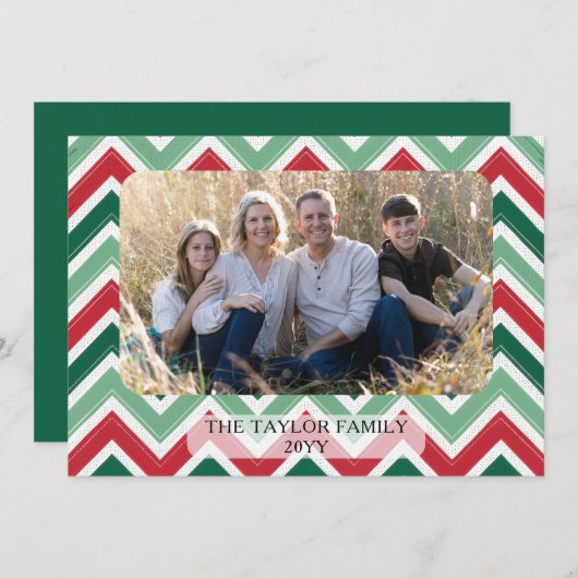 Cartes Pour Fêtes Annuelles Red Green Zig Zag Chevron Family Photo Christmas (Devant / Derrière)