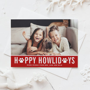 Cartes Pour Fêtes Annuelles Red Happy Howlidays Typographie moderne Pet Holida
