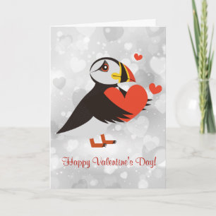 Cartes Pour Fêtes Annuelles Red Heart Puffin Love Design Valentine's Card