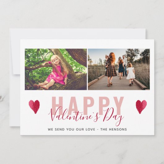 Cartes Pour Fêtes Annuelles Red Heart Valentine`s Day Script Family Photo (Devant)