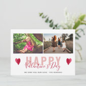 Cartes Pour Fêtes Annuelles Red Heart Valentine`s Day Script Family Photo (Debout devant)