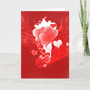Cartes Pour Fêtes Annuelles Red Hearts avec ailes Skateboard Valentine's Card