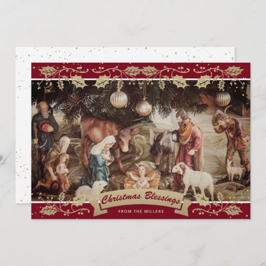Cartes Pour Fêtes Annuelles Red Holly Nativité Scène Christian Noël (Devant / Derrière)