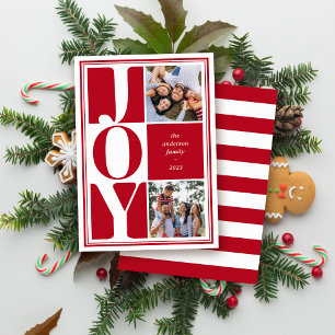 Cartes Pour Fêtes Annuelles Red Joy Photo Collage de Noël moderne