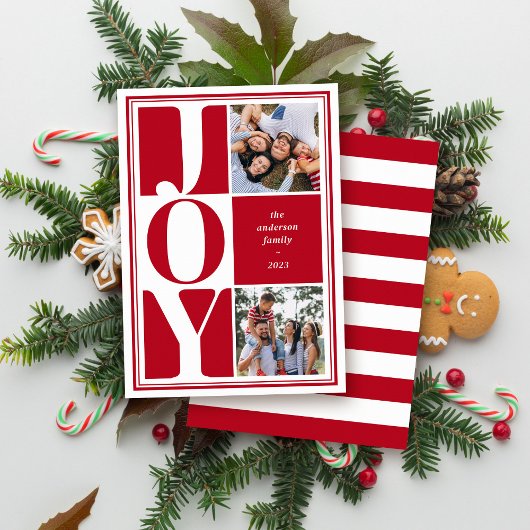 Cartes Pour Fêtes Annuelles Red Joy Photo Collage de Noël moderne