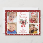 Cartes Pour Fêtes Annuelles Red Joyeuses Fêtes 4 Photo Script Bow Lumières (Devant)