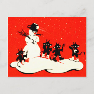 Cartes Pour Fêtes Annuelles Red Krampus Snowball Combattre Snowman Switch