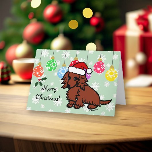 Cartes Pour Fêtes Annuelles Red Long Haired Dachshund Noël mignon