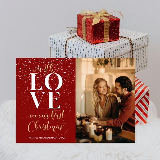 Cartes Pour Fêtes Annuelles Red Love First Christmas Mr & Mrs Script photo