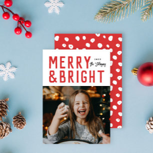 Cartes Pour Fêtes Annuelles Red Merry & Bright Bold Typographie de Noël Photo