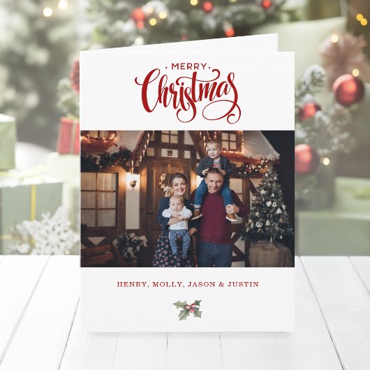 Cartes Pour Fêtes Annuelles Red Merry Christmas Calligraphy Typography Photo