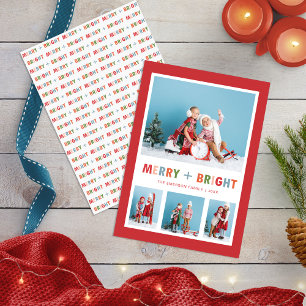 Cartes Pour Fêtes Annuelles Red Merry et Bright Photo Collage Noël