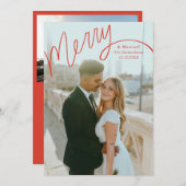 Cartes Pour Fêtes Annuelles Red Merry Hand Lettering Wedding Photo (Devant / Derrière)