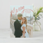 Cartes Pour Fêtes Annuelles Red Merry Hand Lettering Wedding Photo (Debout devant)