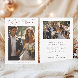 Cartes Pour Fêtes Annuelles Red Merry & Married Romantic Script 2 Photo