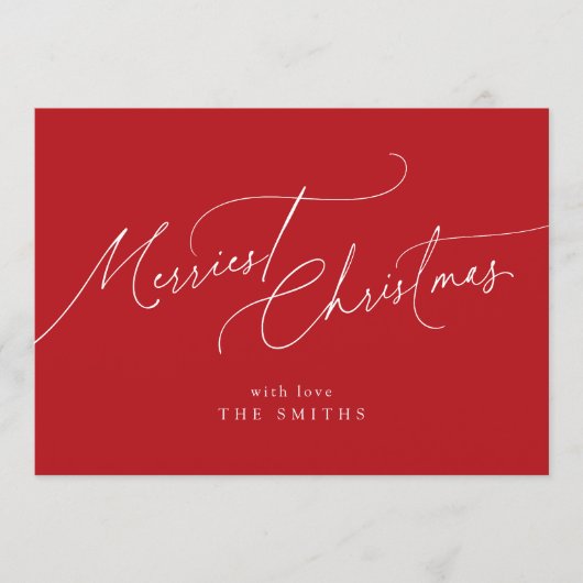 Cartes Pour Fêtes Annuelles Red Minimalist Elegant Script Merriest Christmas (Devant)