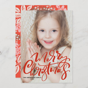 Cartes Pour Fêtes Annuelles Red Modern Calligraphy Photo Joyeux Noël