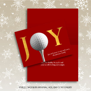 Cartes Pour Fêtes Annuelles Red Modern Golf Joy & Peace Folle Noël
