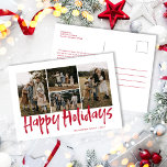 Cartes Pour Fêtes Annuelles Red Modern Letting Cinq photo Happy<br><div class="desc">Red Modern Lettering Five Photo Happy Holiday Postcard présente quatre photos sur le devant,  et vous laisse la place pour votre message plus long sur le dos.</div>