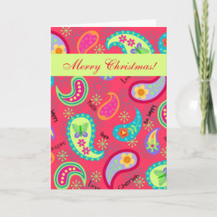 Cartes Pour Fêtes Annuelles Red Modern Paisley Motif Joyeux Noël