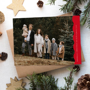 Cartes Pour Fêtes Annuelles Red Modern Simple Vague Deux Photo Noël