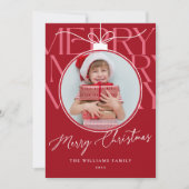 CARTES POUR FÊTES ANNUELLES RED MODERN TYPOGRAPHY PHOTO ORNAMENT (Devant)