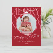 CARTES POUR FÊTES ANNUELLES RED MODERN TYPOGRAPHY PHOTO ORNAMENT (Debout devant)