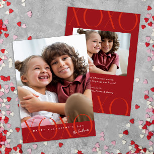 Cartes Pour Fêtes Annuelles Red Modern XOXO Photo Saint Valentin