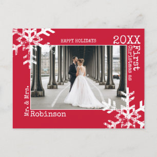 Cartes Pour Fêtes Annuelles Red Newlyweets First Christmas Photo Snowflakes